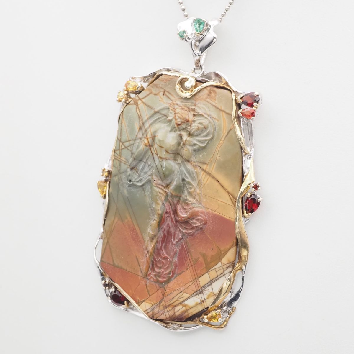 J642 特大 天然石 ストーンカメオ 925刻印 ペンダント トップ 女性