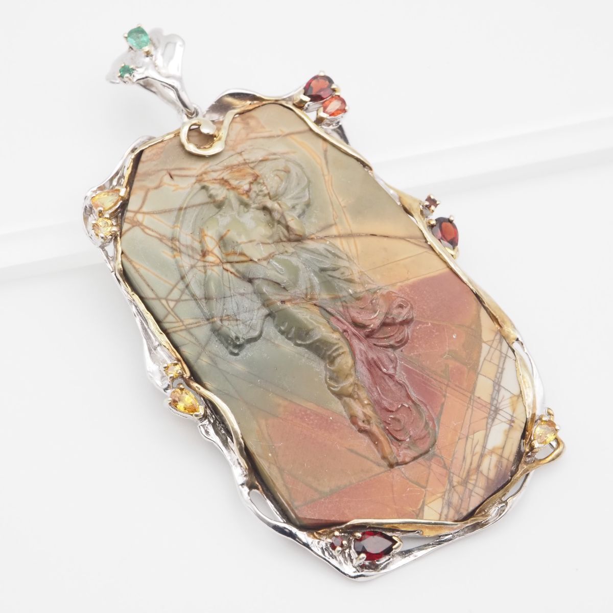 J 642 特大 天然石 ストーンカメオ 925刻印 ペンダント トップ 女性 ガーネット 等 ストーン デザイン シルバー チャーム ヘッド