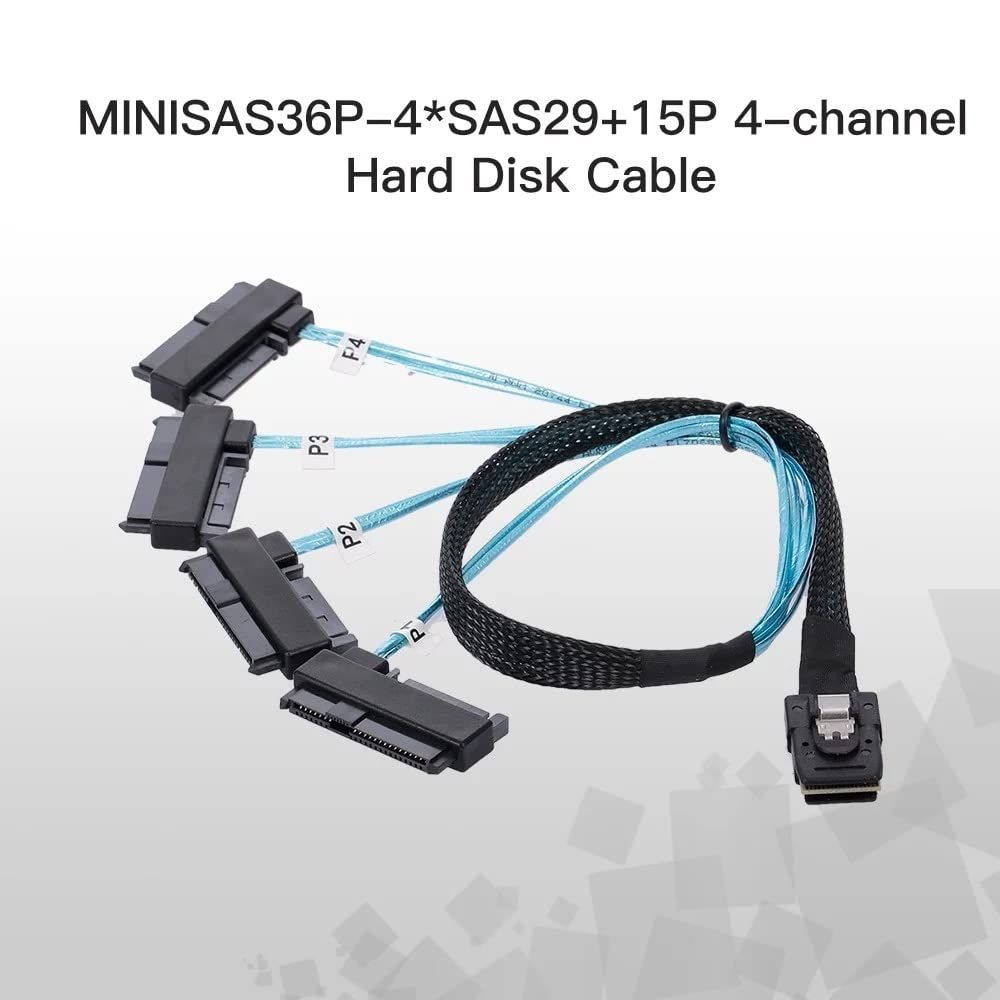 新品 xiwai インターナル36ピン ミニ SAS SFF-8087 ホストから4 SFF-8482 ターゲット SAS ハードディスクとSATA電源ケーブル 50cm