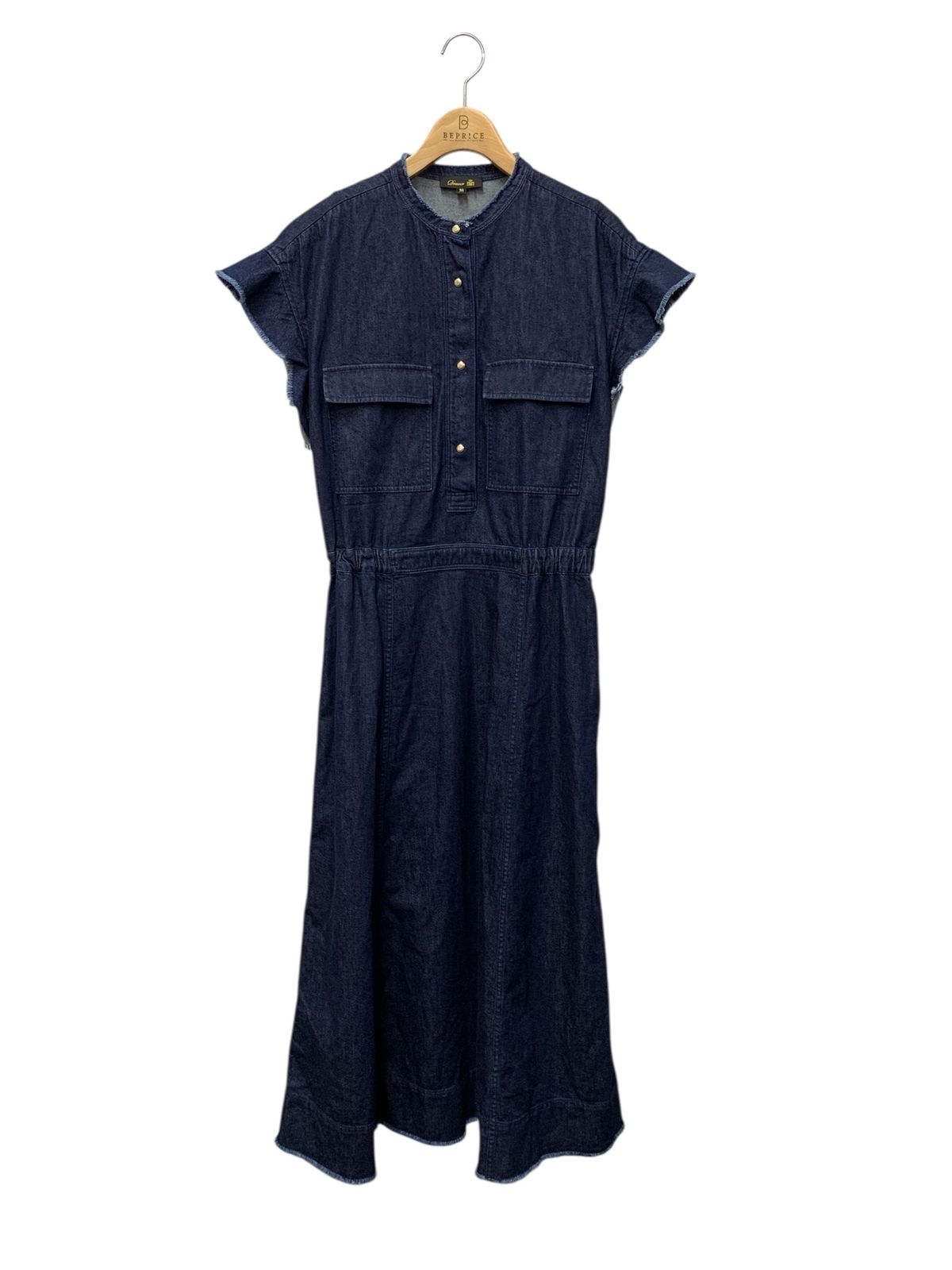 ドゥロワー PRE コットンシルク デニムワンピース 38 ネイビー