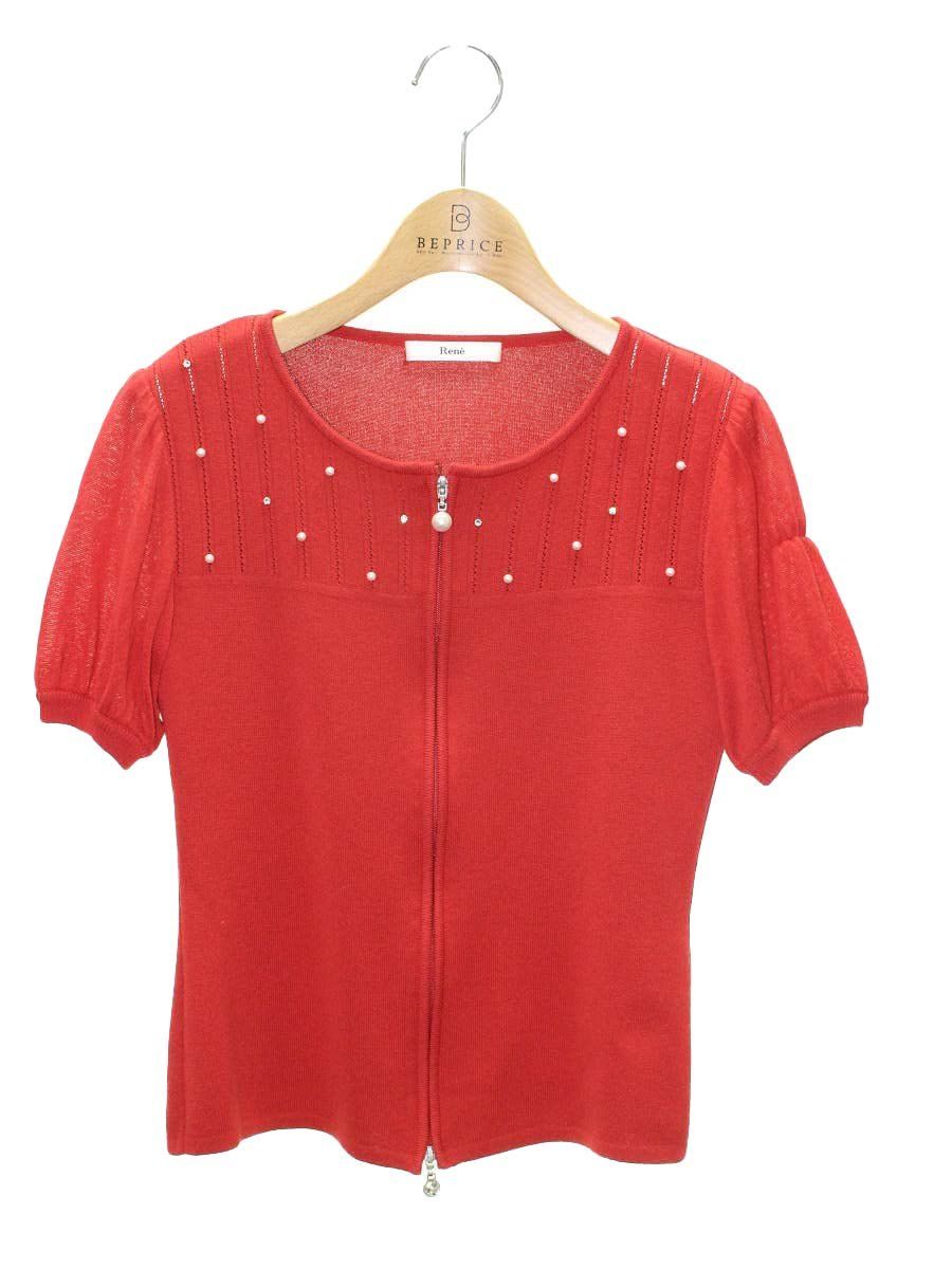 ルネ 6822400 カーディガン 34 レッド ラインストーン パール ダブル