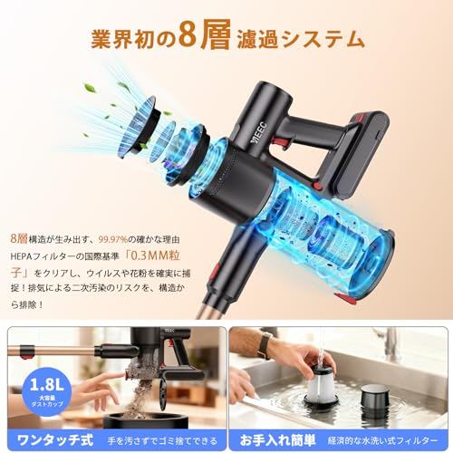 掃除機 コードレス【2026先行販売！業界初独立モーター自走式！80Kpa超