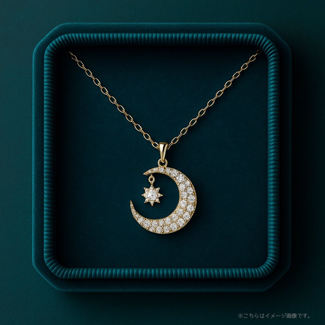 205N【煌めく夜空】三日月＆星ネックレス S925チェーン K18コート 高