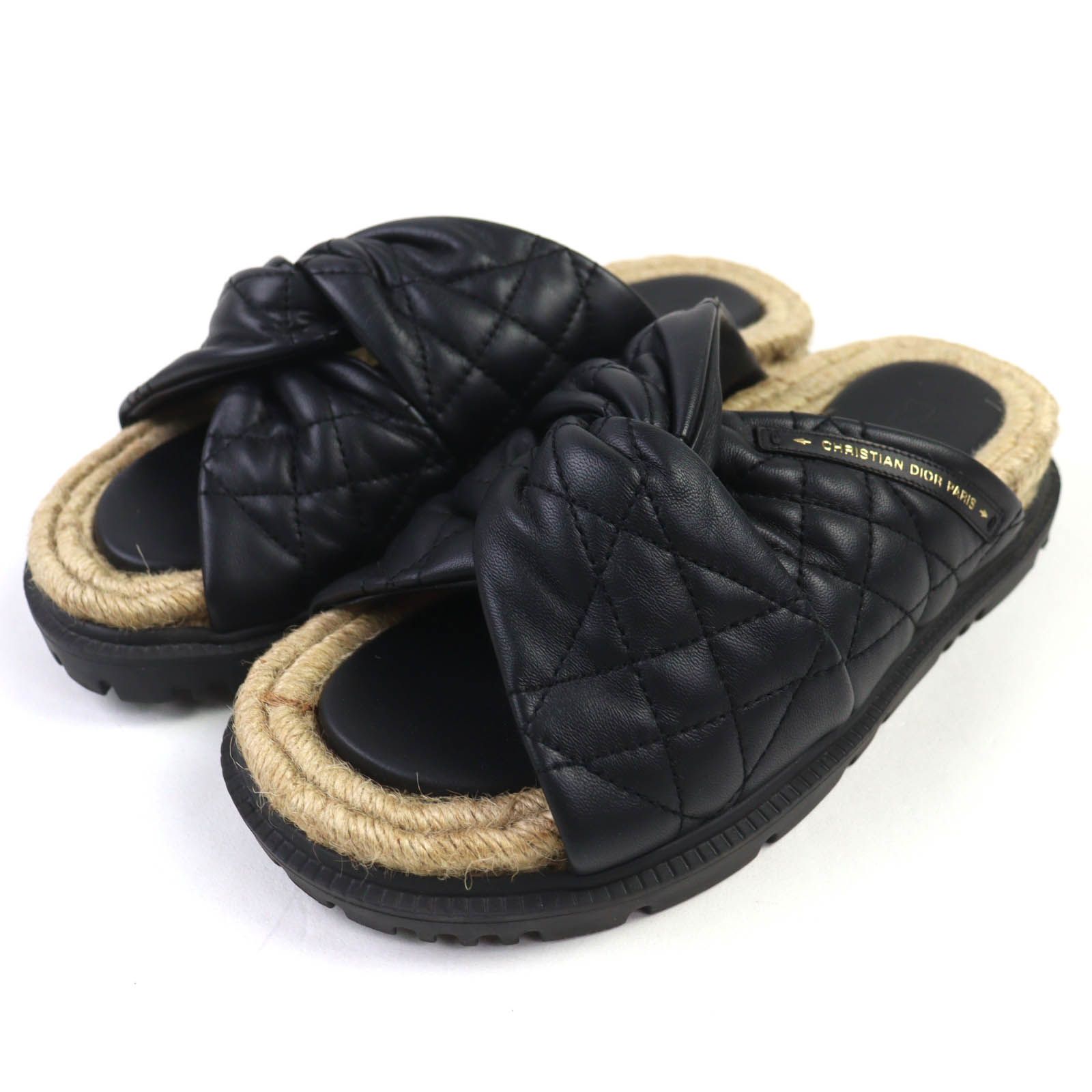 美品△Christian Dior クリスチャンディオール KDQ705CQL DTWIST カナージュ キルティングカーフ エスパドリーユ ミュール サンダル 35.5 美品△Christian Dior クリスチャンディオール KDQ705CQL DTWIST