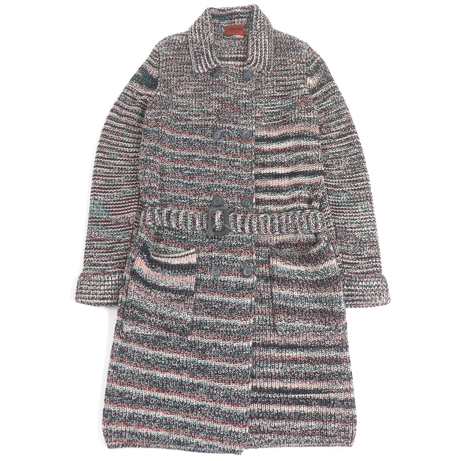 極美品□Missoni ミッソーニ ウール100％ ベルテッド ニットコート