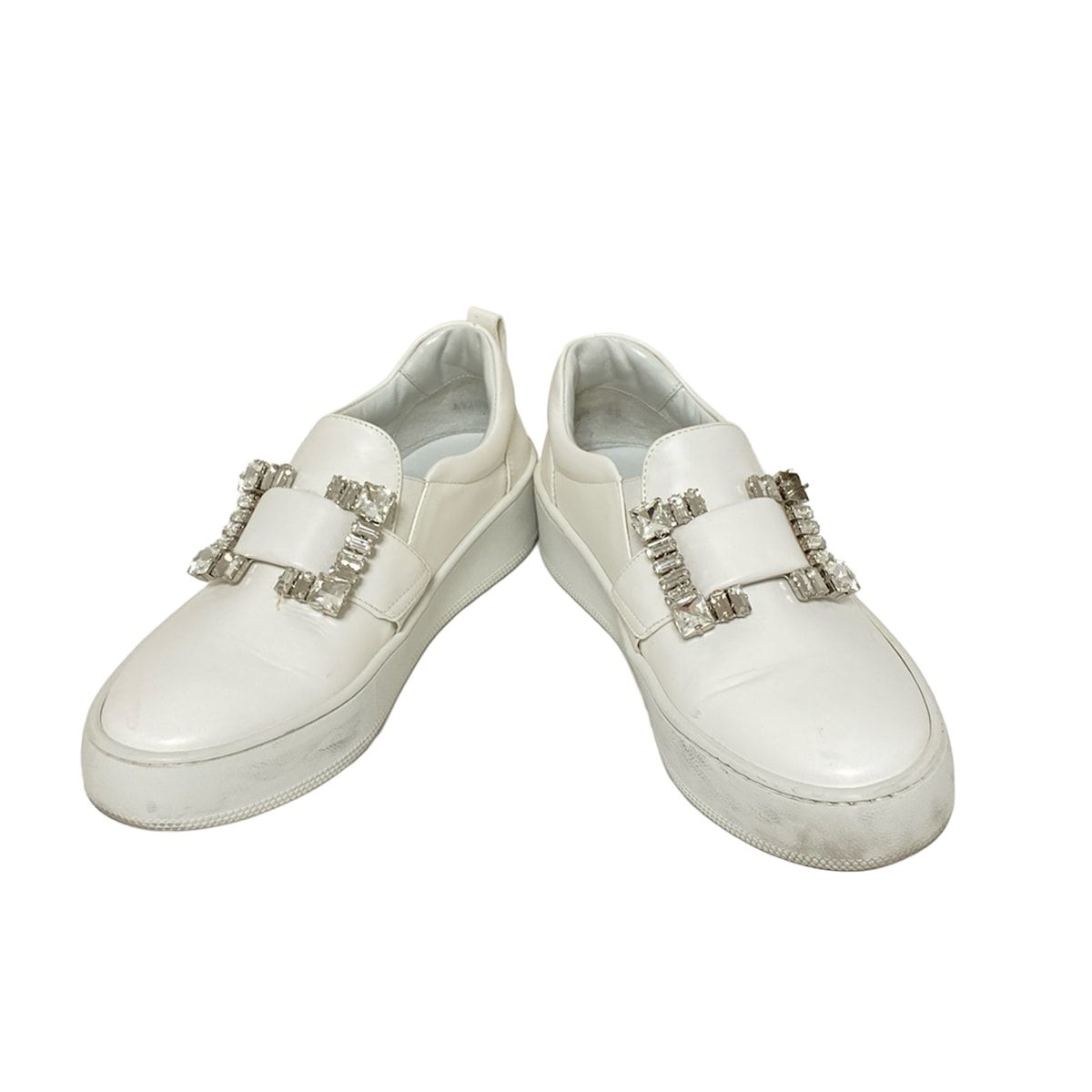 sergio rossi セルジオロッシ スリッポン 36 レディース - 白 ビジュー インソール取外し可 レザー