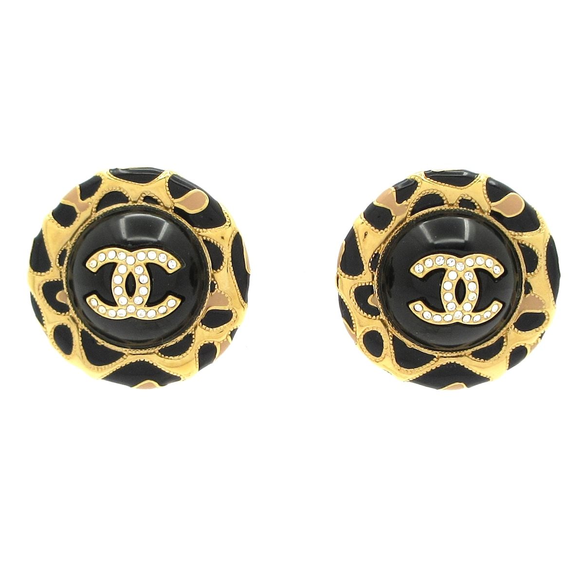 CHANEL シャネル ピアス 黒×ゴールド×クリア ココマーク