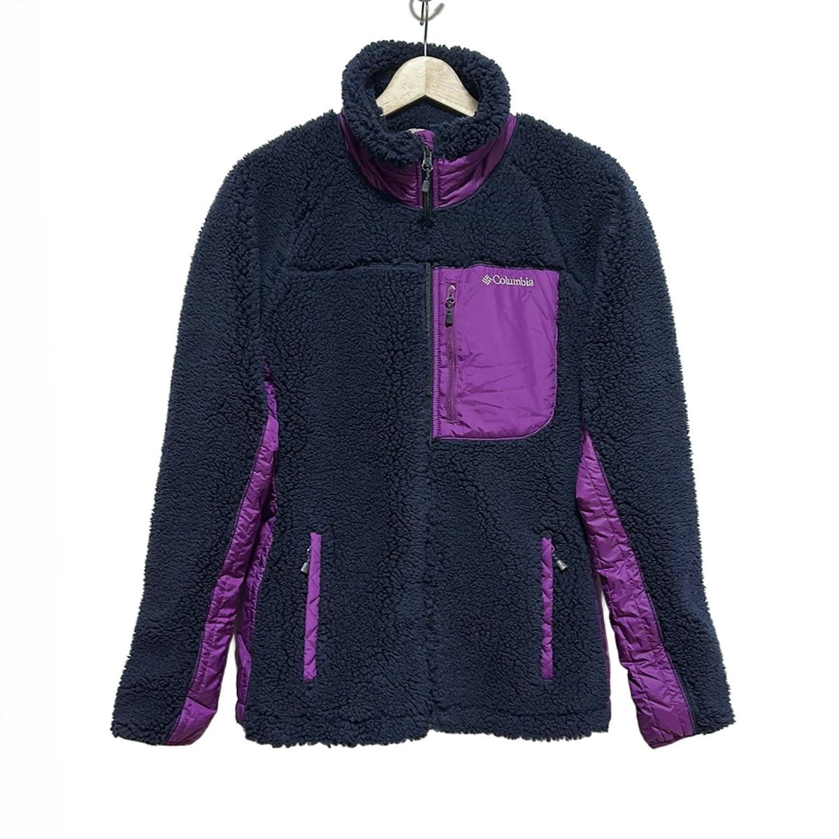 columbia コロンビア ブルゾン サイズL レディース - ネイビー×パープル 長袖 ジップアップ ボア 秋 冬