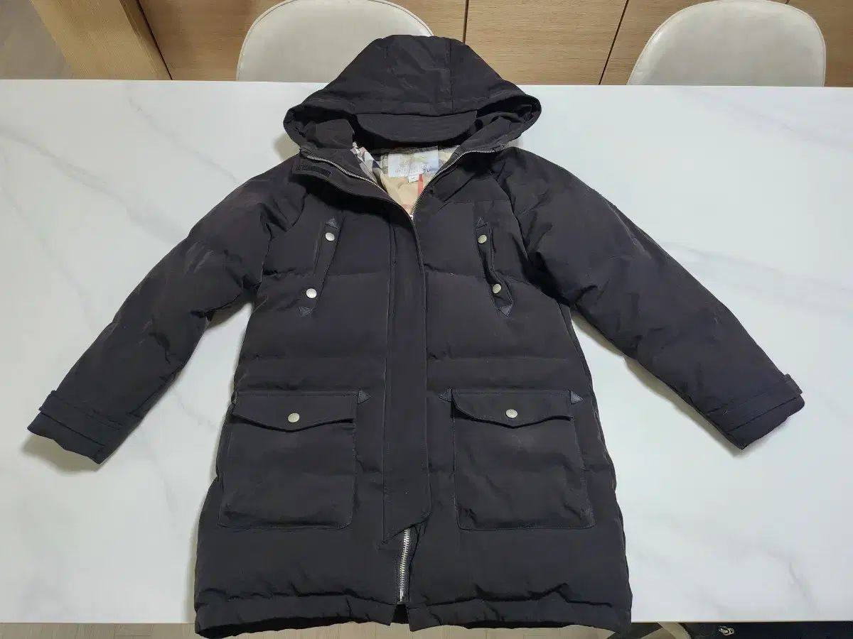 キッズ 12 Y ブラック フード ダウンジャケット ロング丈