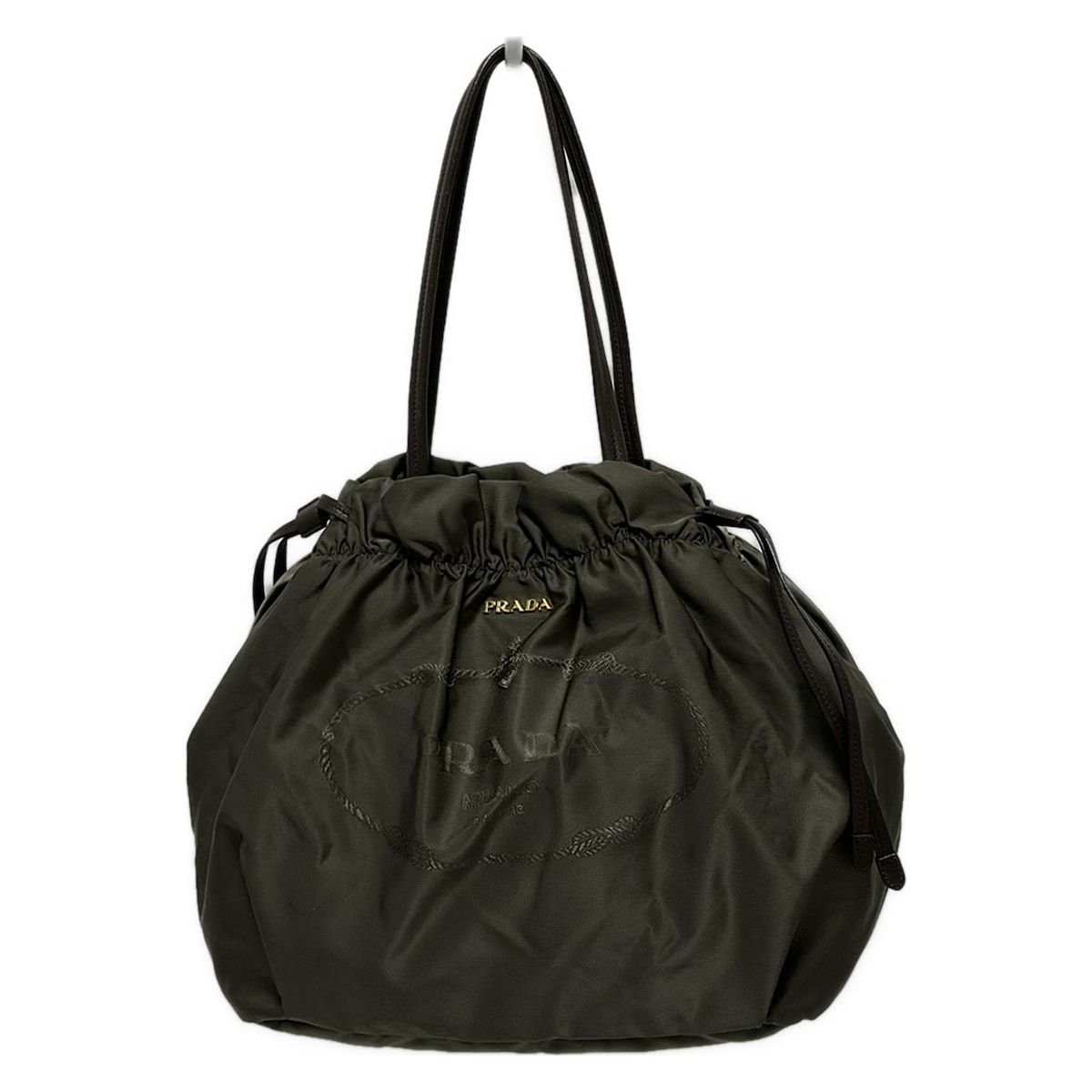 PRADA(プラダ) トートバッグ ロゴジャガード カーキ×ダークブラウン 革