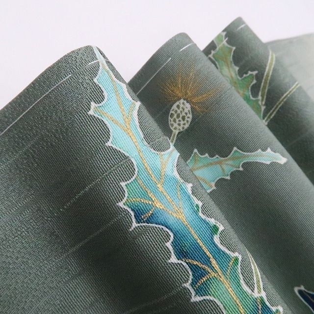 ❁tomihisa❁ アザミ 着物 正絹 仕付け糸付”静寂に佇むアザミの美しさ”訪問着 7312