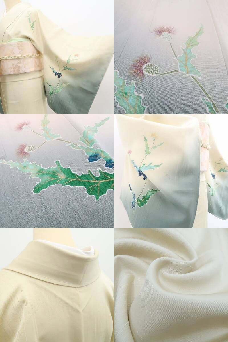  ❁tomihisa❁ アザミ 着物 正絹 仕付け糸付 静寂に佇むアザミの美しさ 訪問着 7312 訪問着 付け下げ 着物