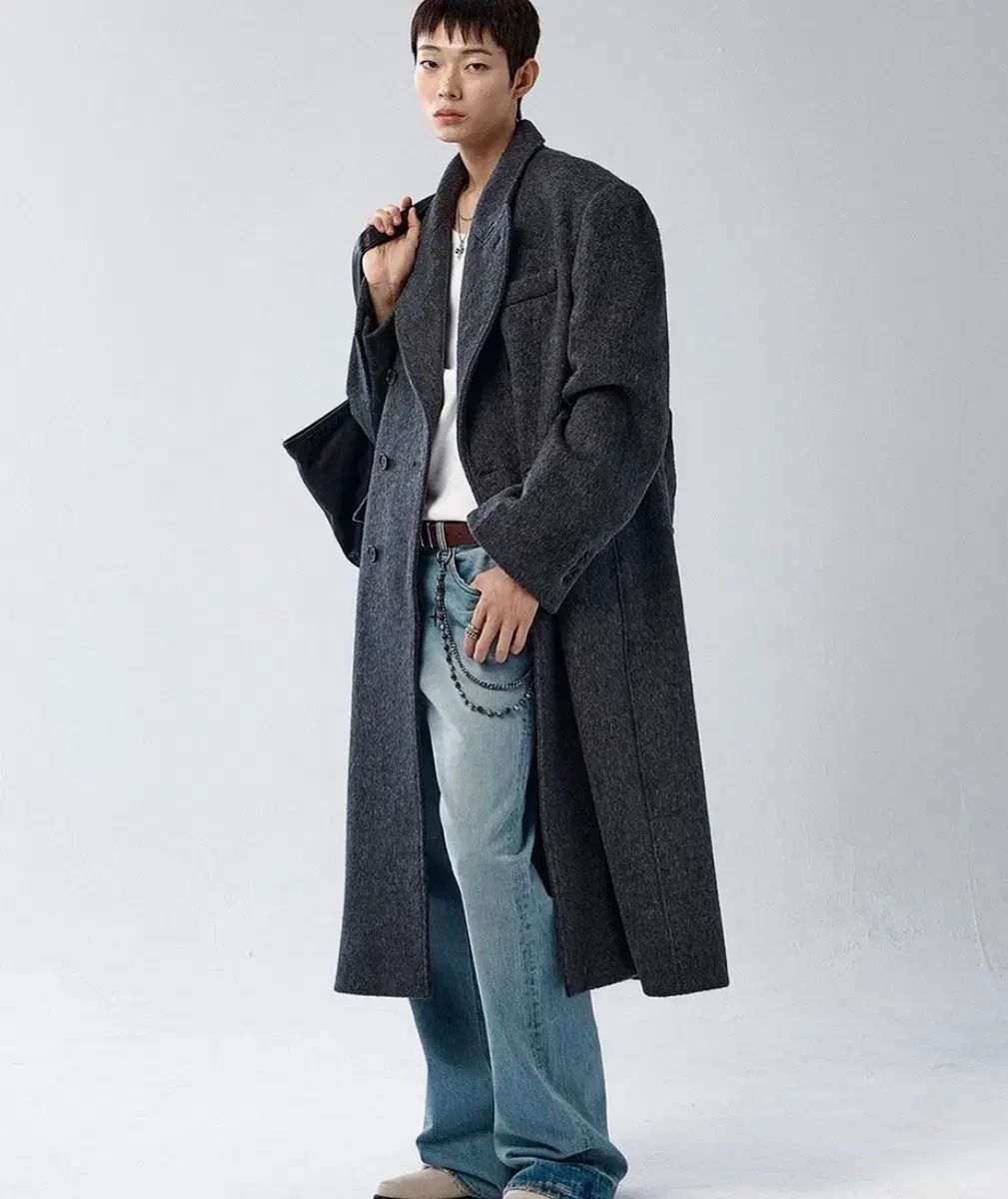 アレンヌ アルパカ ダブル ブレスト コート チャコール 2