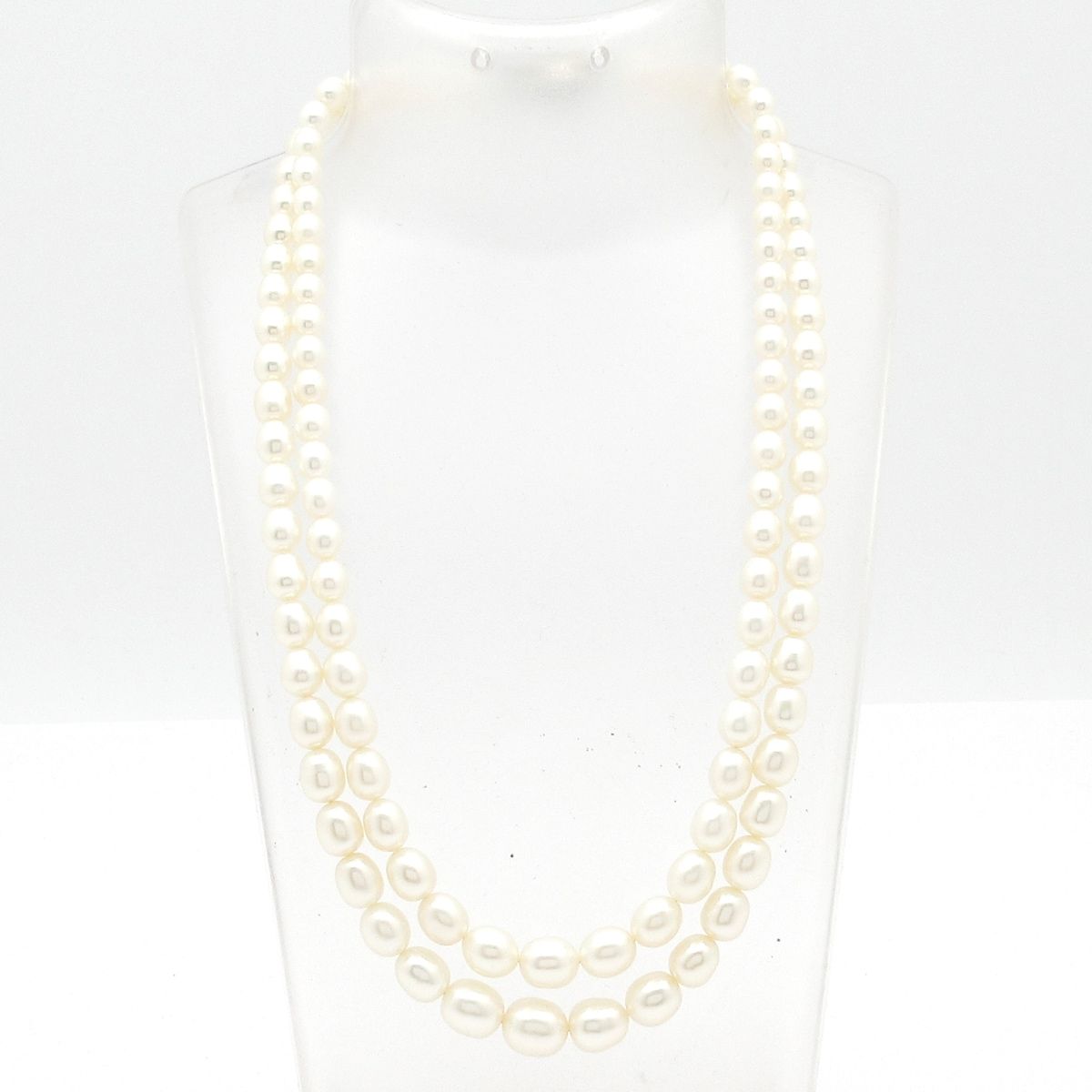 Unbranded ノーブランド ネックレス 白 シルバー 楕円パール グラデーション 二連 約6 5 mm～約10 0ｍｍ