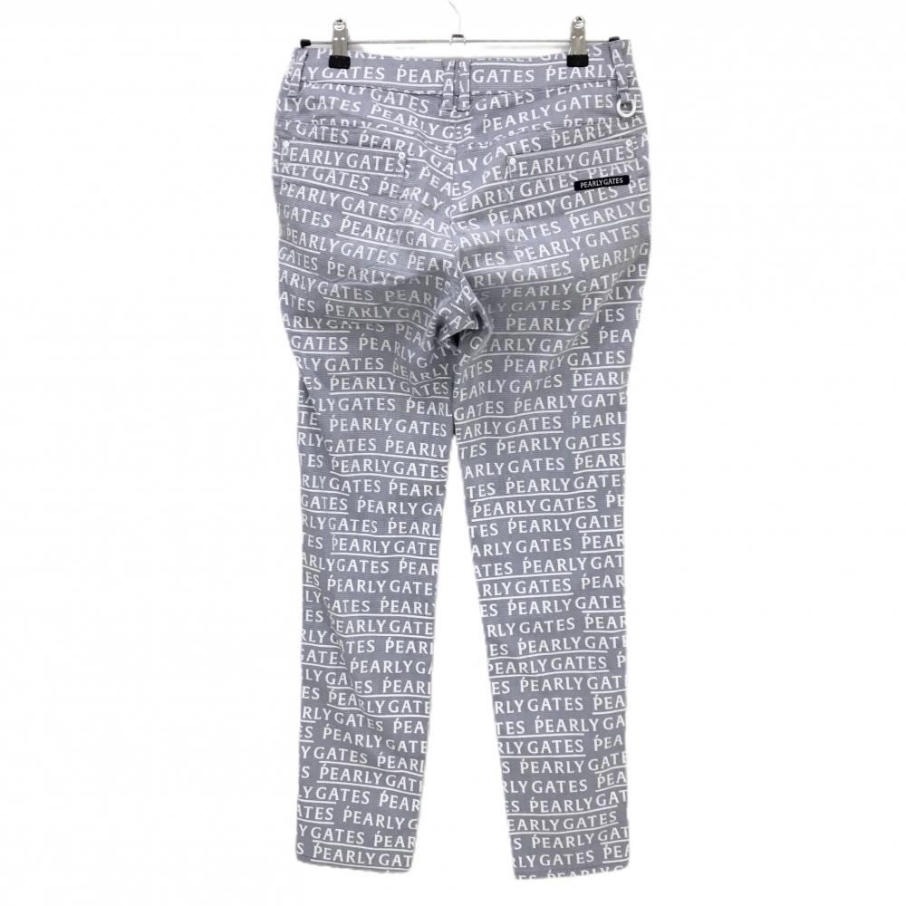 ○★新品未使用　PEARLY GATES　総柄 ストレッチパンツ　1　グレー パーリーゲイツ パンツ ライトグレー×白 ロゴ総柄 レディース 1(M
