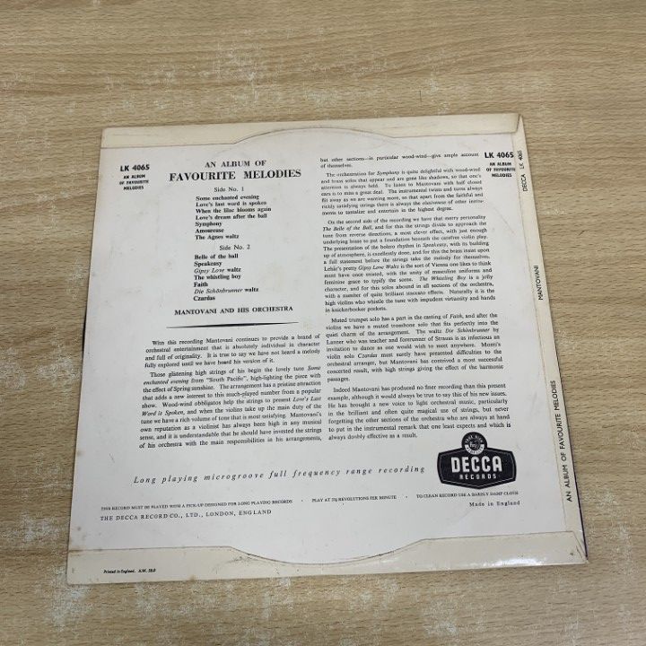 △01)【1点限り!】【UK盤】Mantovani/His Orchestra/Favourite