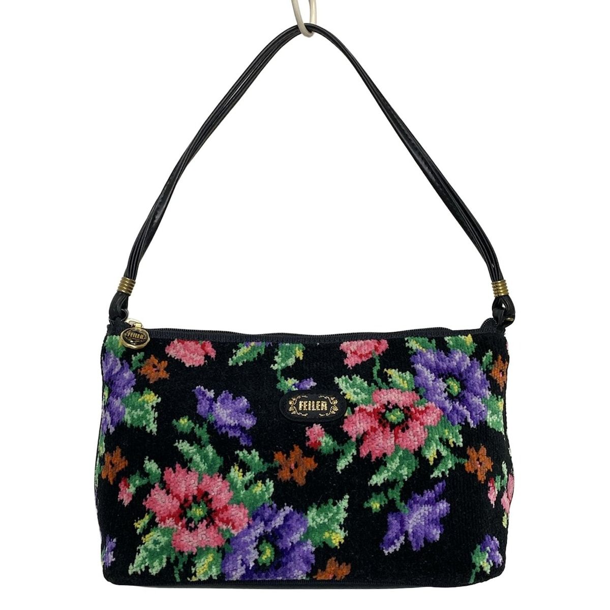 FEILER(フェイラー) ハンドバッグ - 黒×グリーン×マルチ 花柄 - メルカリ