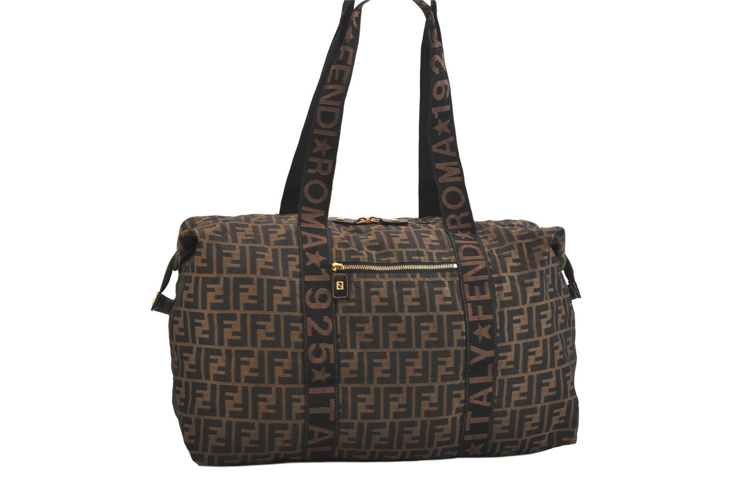 FENDI フェンディ ズッカ柄 トラベルボストンバッグ ナイロン レザー ブラウン ブラック 4793 N