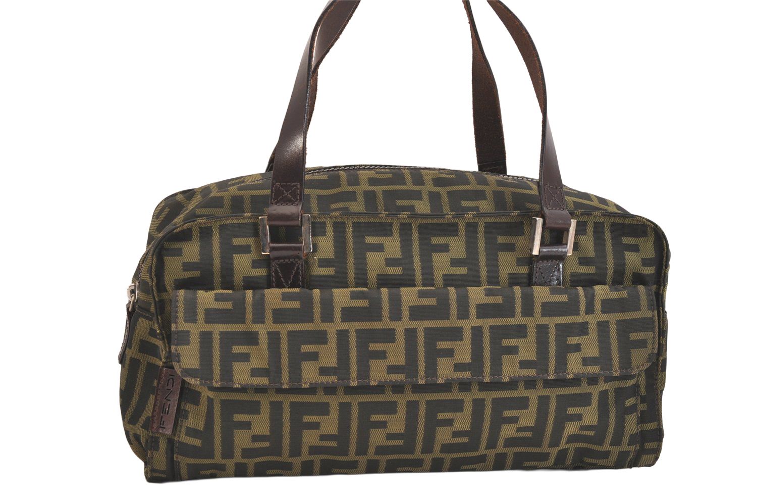FENDI フェンディ ズッカ柄 ヴィンテージ ハンドトートバッグ ナイロン レザー ブラウン ブラック 4798 N