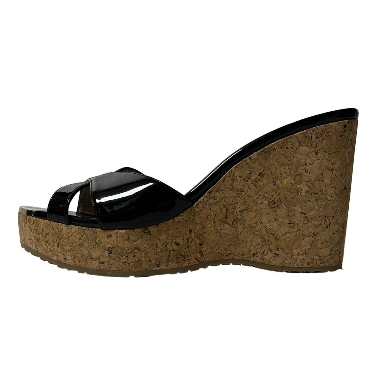 JIMMY CHOO ジミーチュウ ミュール 39 レディース 黒 ウェッジソール レザー