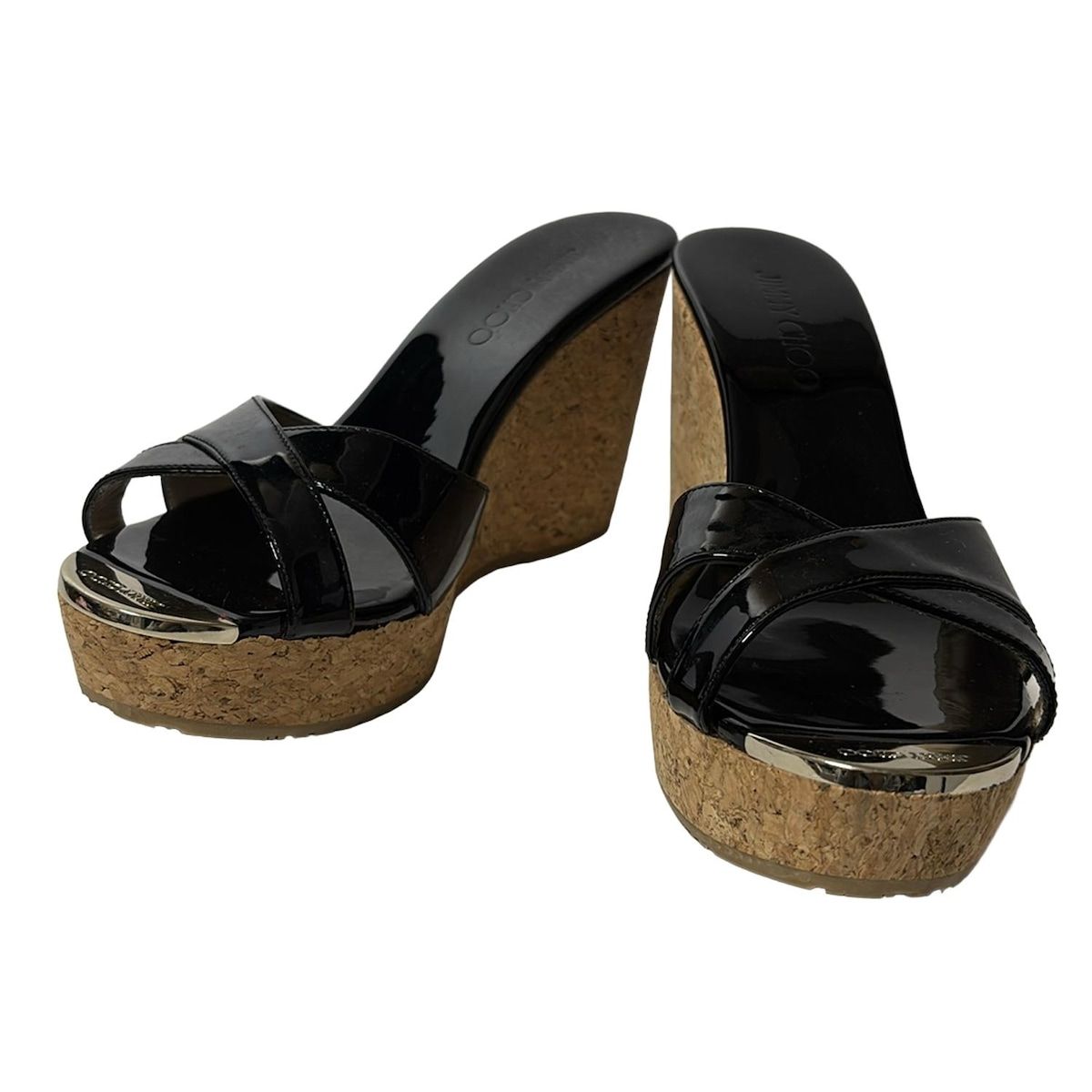 JIMMY CHOO(ジミーチュウ) ミュール 39 レディース美品 - 黒 ウェッジ