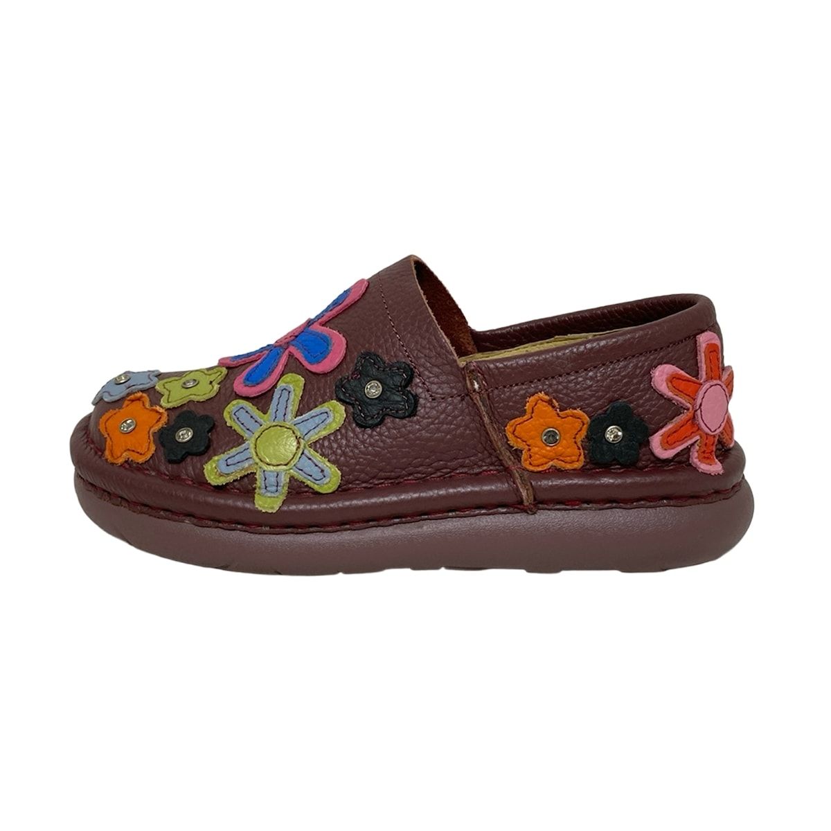 Estacion エスタシオン スリッポン S レディース - パープル×ピンク×マルチ フラワー 花 ラインストーン レザー