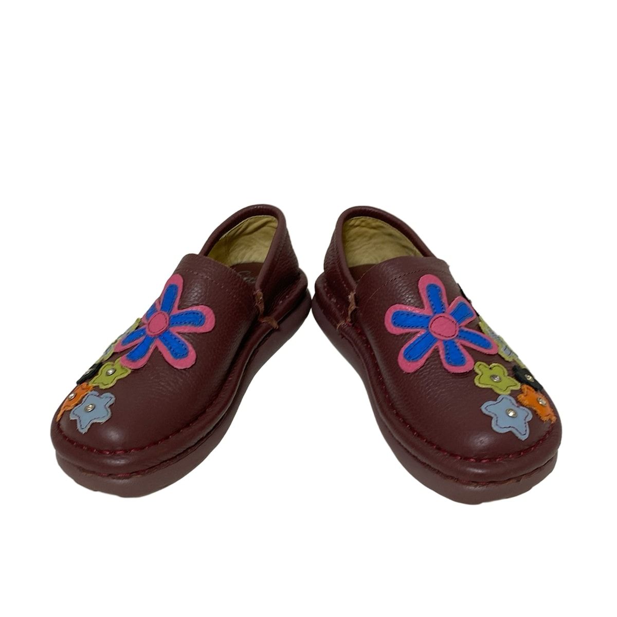 Estacion エスタシオン スリッポン S レディース - パープル×ピンク×マルチ フラワー 花 ラインストーン レザー