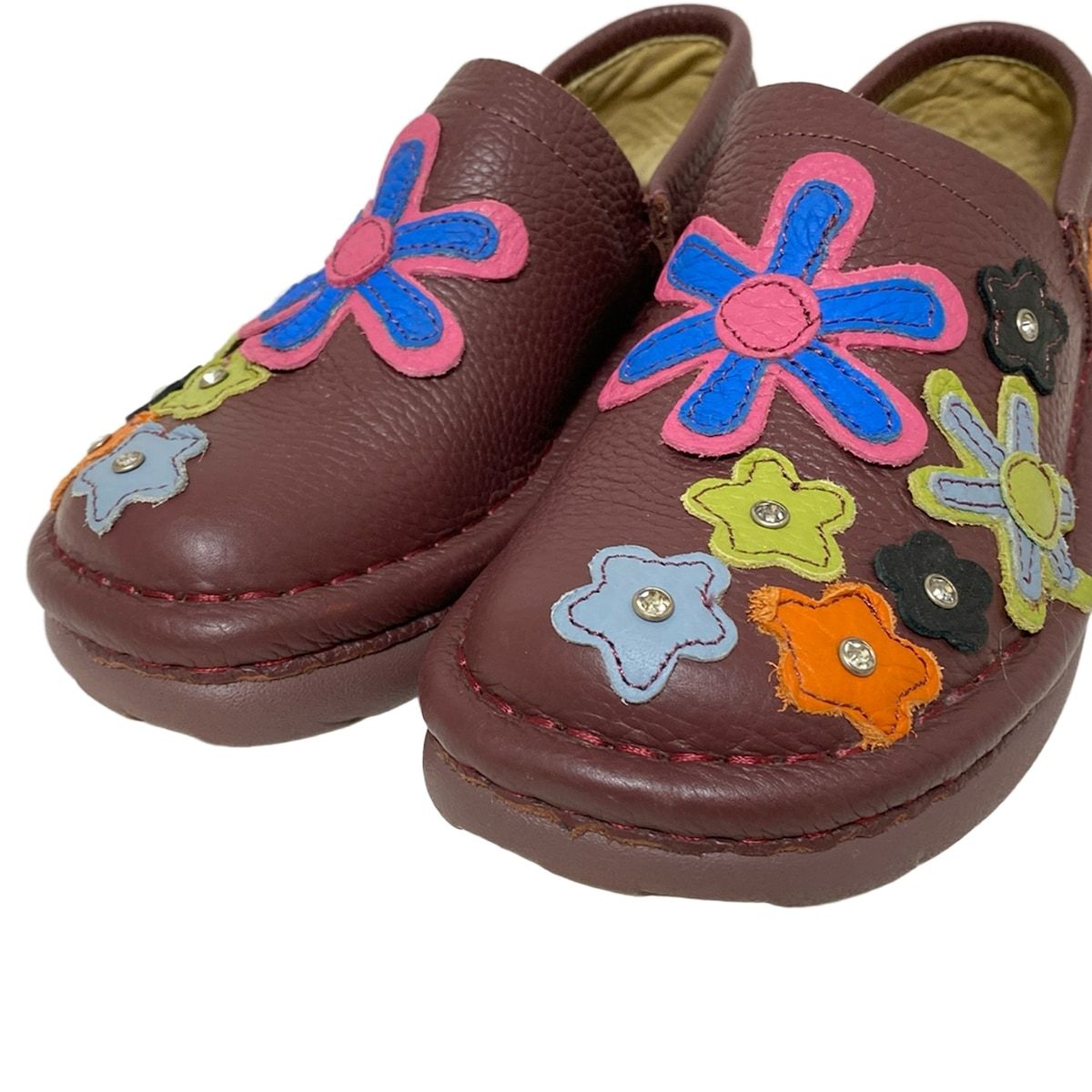  Estacion エスタシオン スリッポン S レディース - パープル×ピンク×マルチ フラワー 花 ラインストーン レザー その他 靴