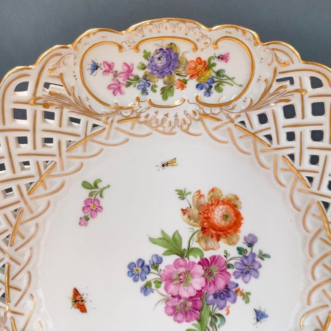 24㎝☆マイセン 美品 透かしプレート ピンクローズ 昆虫 金彩 ピアス