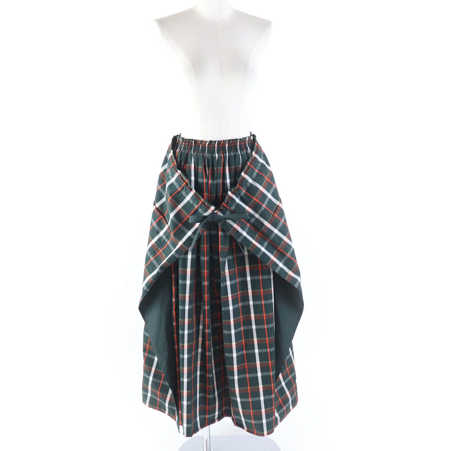 極美品★DRAWER ドゥロワー 6524-299-1388 コットン100％ マドラスチェック ロングフレア巻きスカート マルチ 36 日本製 正規品 レディース