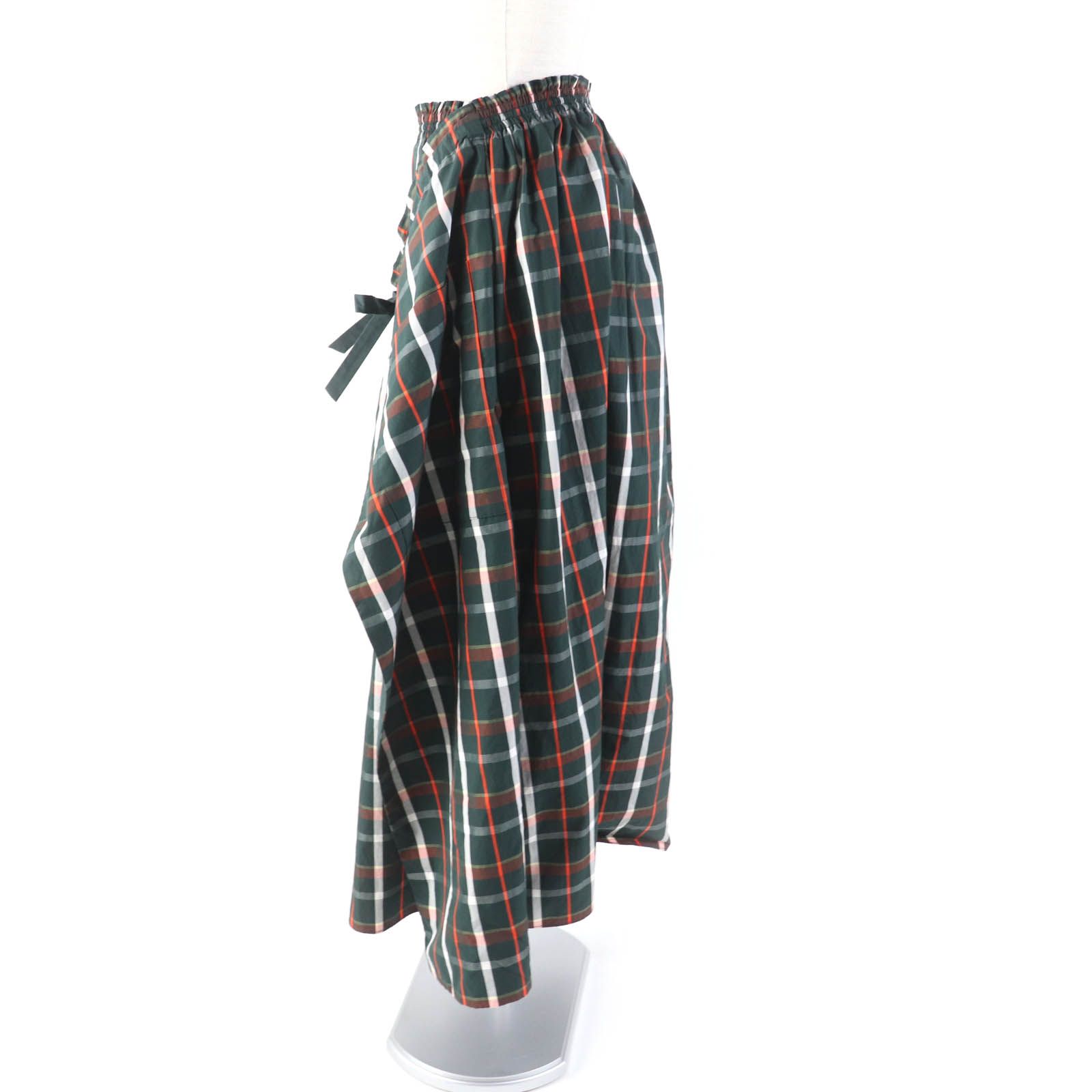 極美品★DRAWER ドゥロワー 6524-299-1388 コットン100％ マドラスチェック ロングフレア巻きスカート マルチ 36 日本製 正規品 レディース