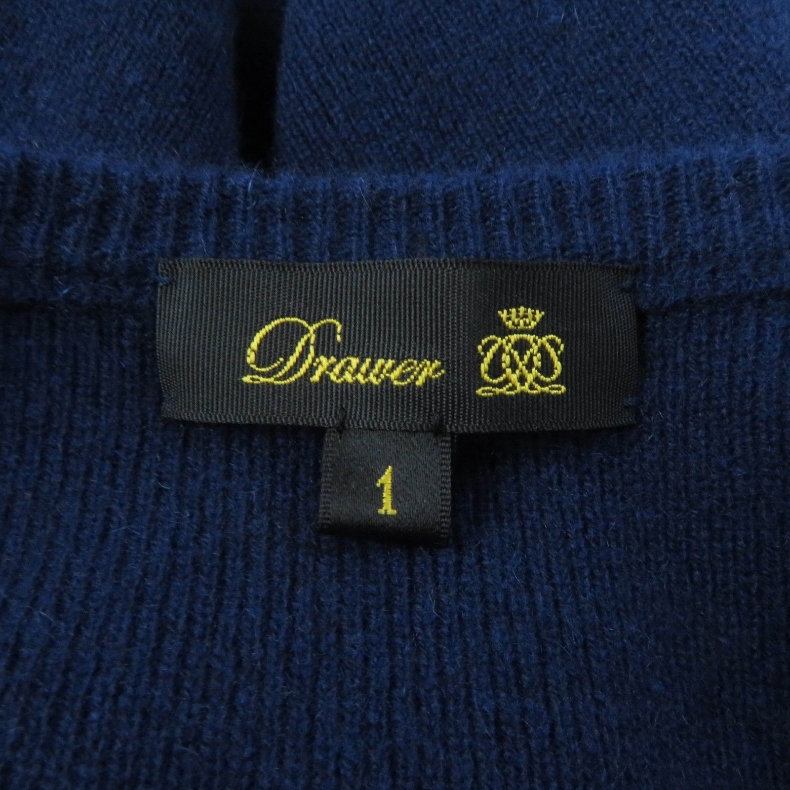 美品★DRAWER ドゥロワー 6513-106-0903 カシミヤ100％ 14G リブギャザー クルーネック 長袖 ニット セーター ネイビー 1 正規品 美品☆DRAWER ドゥロワー 6513-106-0903 カシミヤ100％ 14G リブ