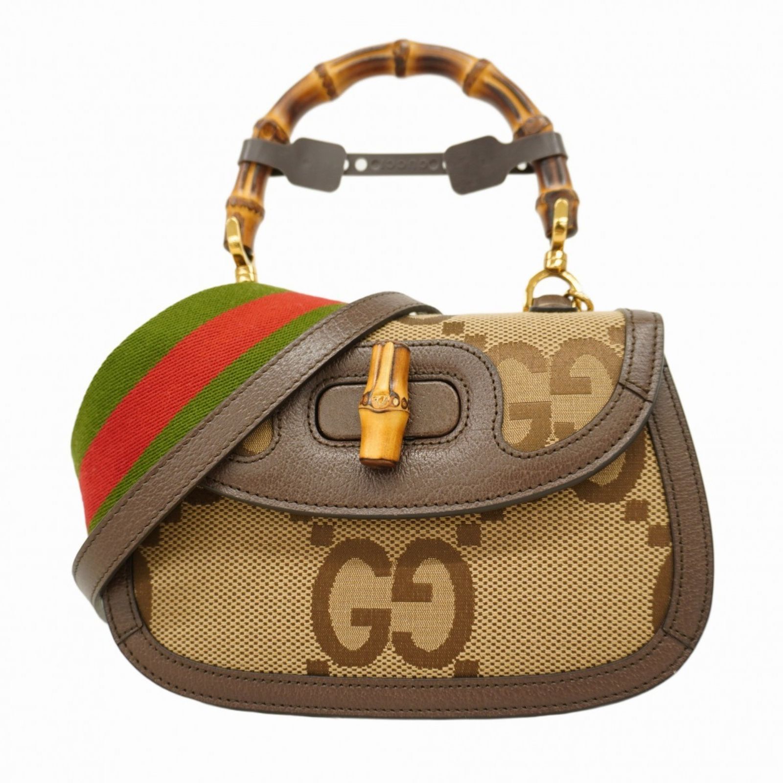 Gucci ブラウンレザーハンドバッグ グッチ(Gucci) グッチ ハンドバッグ バンブー ジャンボGG 675797