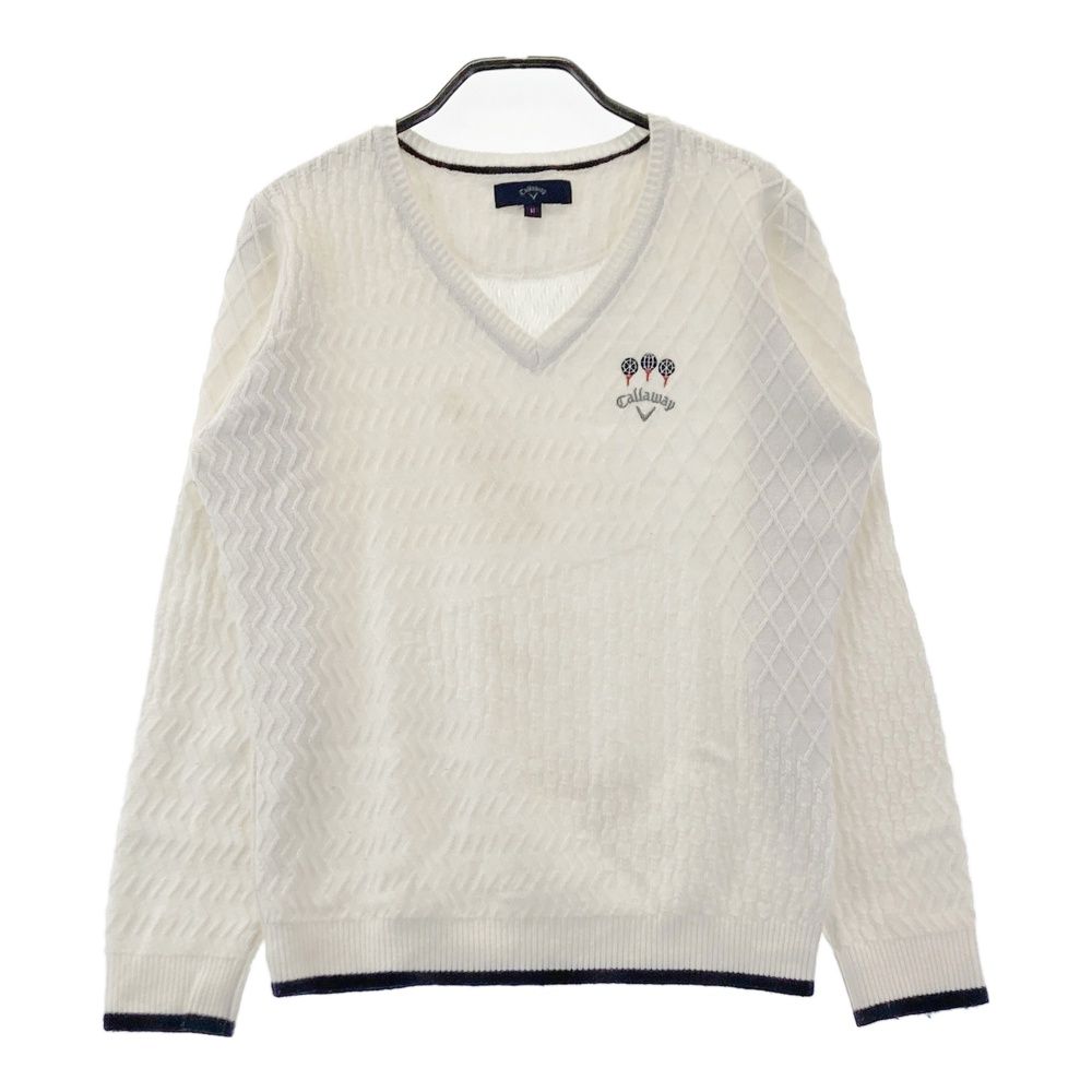 Callaway キャロウェイ ニット Vネックセーター メンズ L 白 総柄 サイズ：M CALLAWAY キャロウェイ Vネックニットセーター ウール混 総