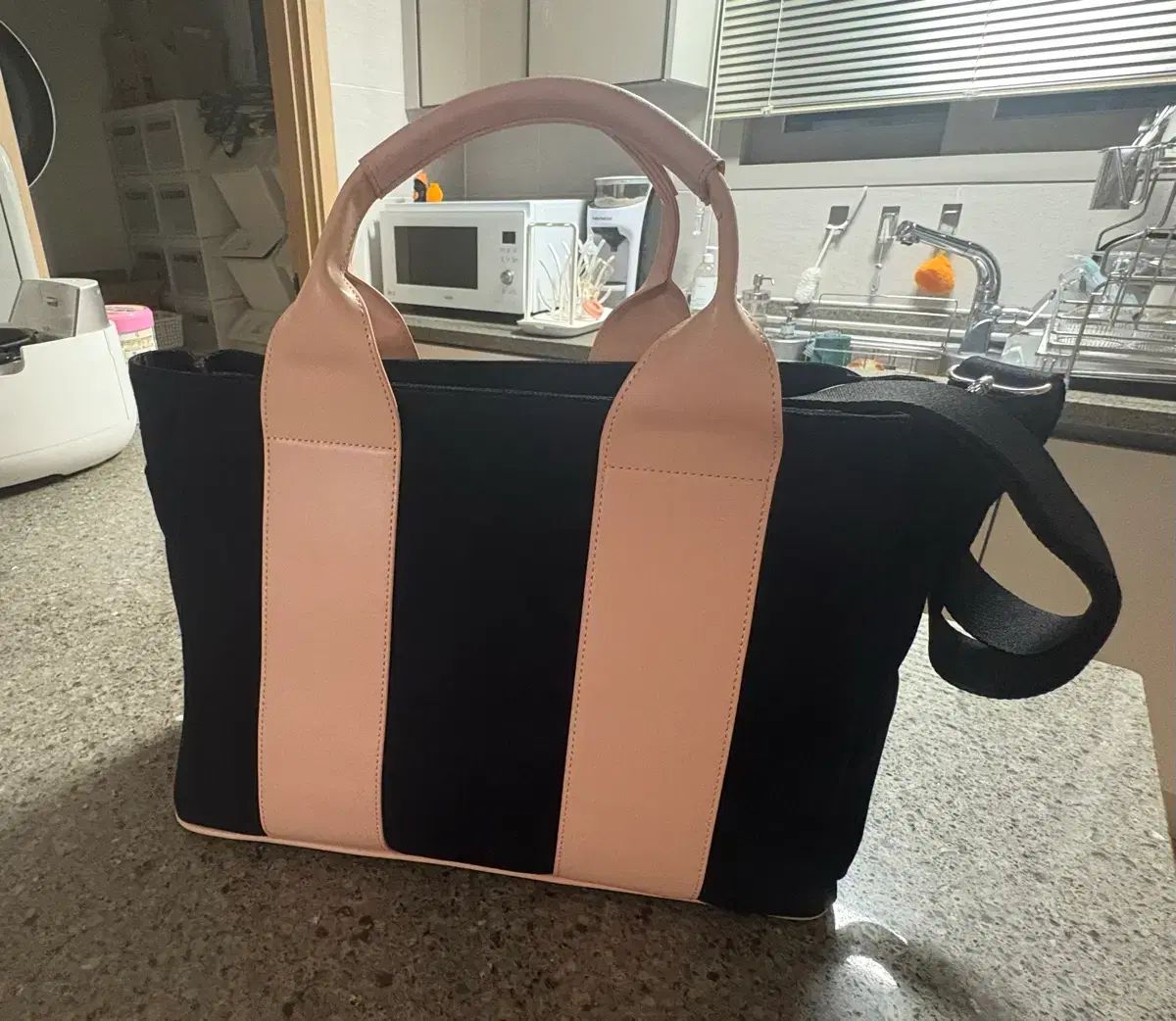 ミカバッグ おむつバッグ ブラック-ピンク フルセット ラージサイズ