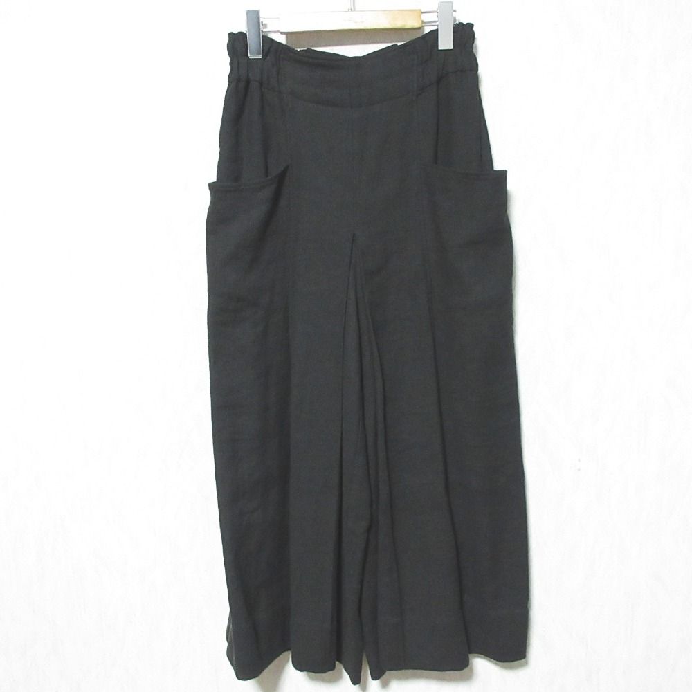 ARCHI アーキ SOFT TWIST TWILL WIDE TACK PANTS リネン ウール パンツ AW 21-B 3 サイズM ブラック レディース 古着