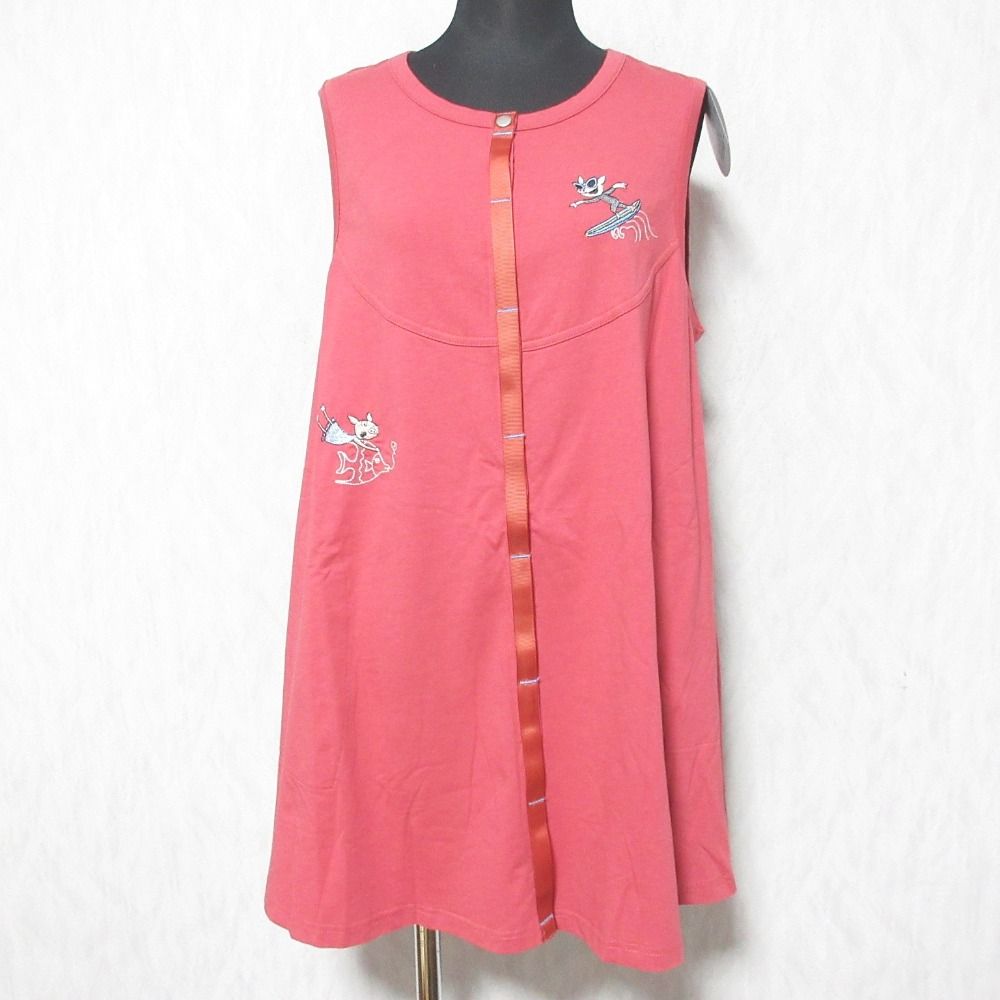 OLLEBOREBLA オレボレブラ アルベロベロ ぶたさん刺繍 ノースリーブチュニックカットソー サイズM ピンクレッド レディース 古着