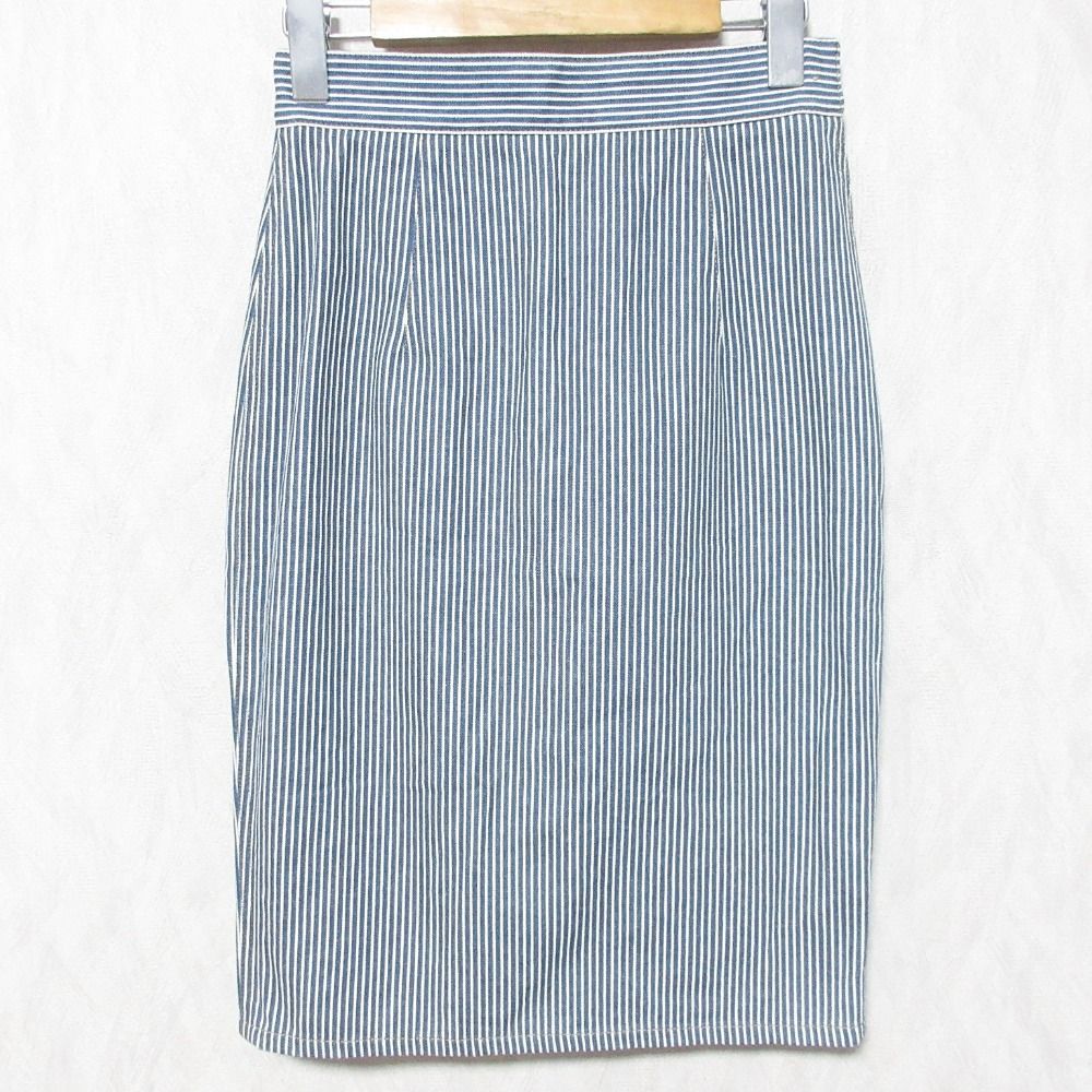 miumiu ミュウミュウ ストライプ スカート サイズ38 インディゴ ホワイト レディース 古着