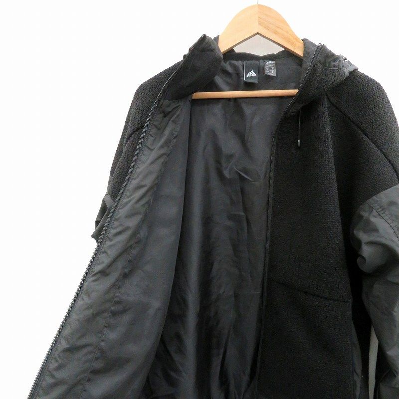 アディダス adidas ブルゾンジャケット ミドル丈 フード付き 切替 S 黒