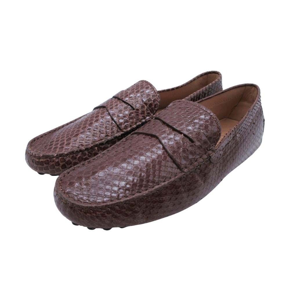 TOD S トッズ パイソン ゴンミーニ ドライビングシューズ コインローファー ペニーローファー 靴 6 5 25 茶 ブラウン メンズ 古着