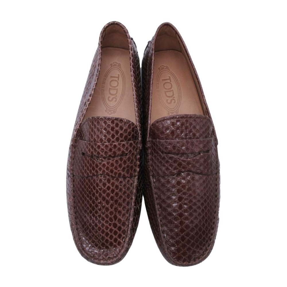  TOD S トッズ パイソン ゴンミーニ ドライビングシューズ コインローファー ペニーローファー 靴 6 5 25 茶 ブラウン メンズ 古着 ローファー ブーツ 革靴