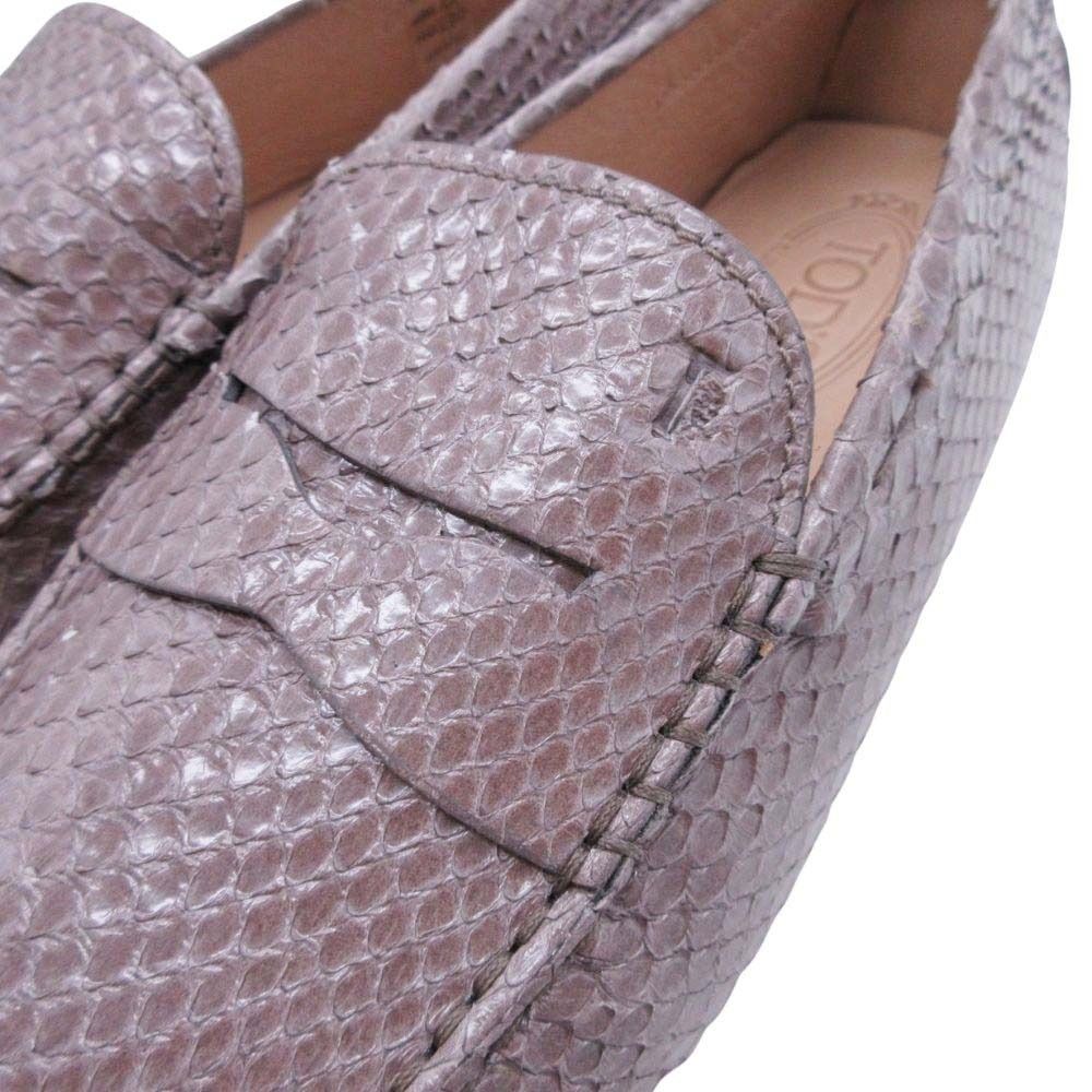  TOD S トッズ パイソン ゴンミーニ ドライビングシューズ コインローファー ペニーローファー 靴 8 5 27 グレージュ メンズ 古着 ローファー ブーツ 革靴