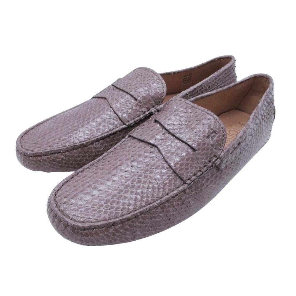 TOD S トッズ パイソン ゴンミーニ ドライビングシューズ コインローファー ペニーローファー 靴 8 5 27 グレージュ メンズ 古着