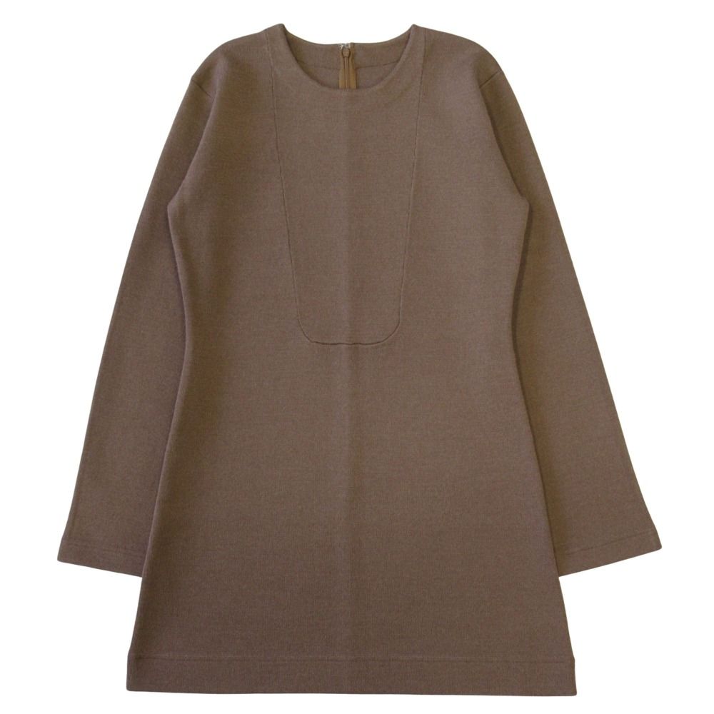 24 AW Whim Gazette ウィムガゼット ミラノリブ ヨーク 切替 プルオーバー ニット ワンピース カットソー サイズF モカ レディース 古着