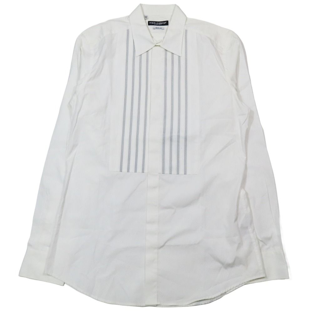 美品✨Dolce & Gabbana フリル付きホワイトシャツ　40　コットン 新品同様 DOLCE&GABBANA ドルチェアンドガッバーナ GOLD ドレスシャツ