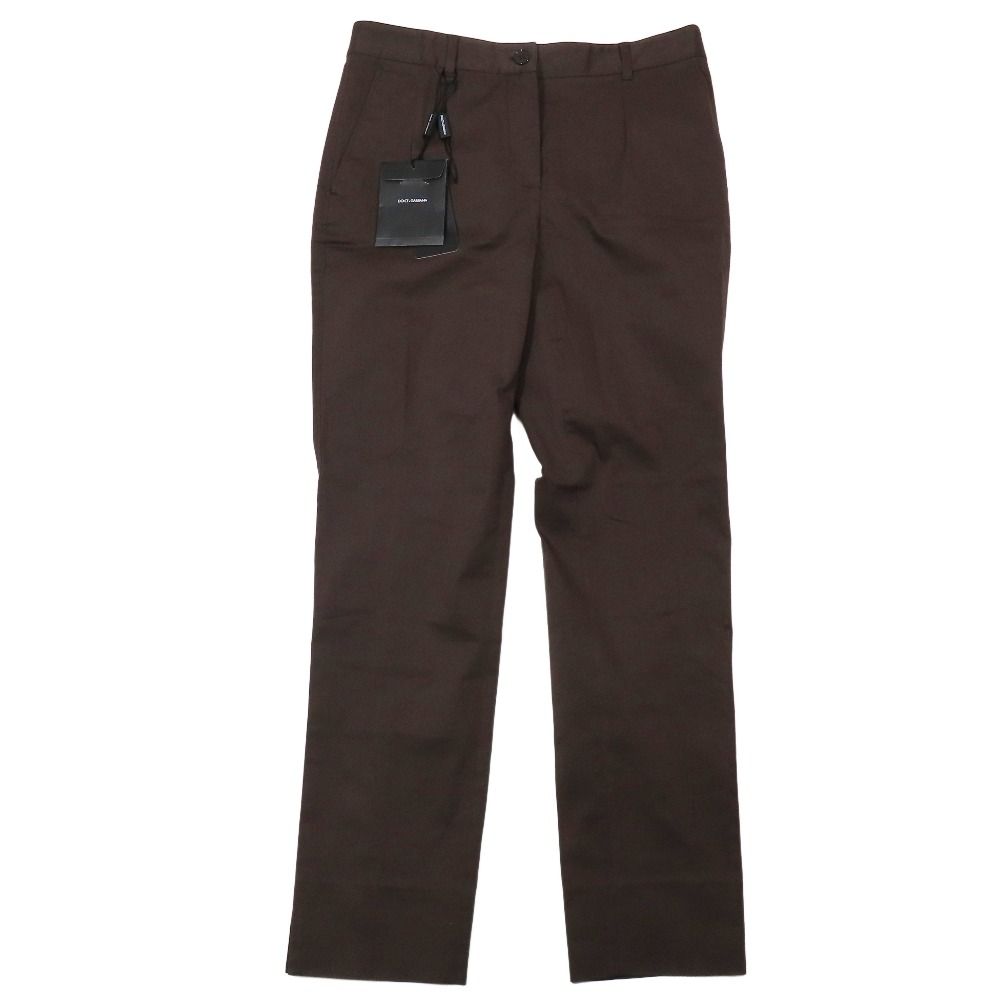 DOLCE-GABBANA ドルチェアンドガッバーナ チノパンツ スラックス センタープレス ジップフライ コットン 40 ブラウン レディース 古着