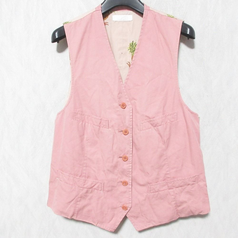 PINK HOUSE ベスト フリーサイズ ピンクハウス ヴィンテージ 古着 美品 PINK HOUSE ピンクハウス パイナップル柄 ジレ ベスト ピンク