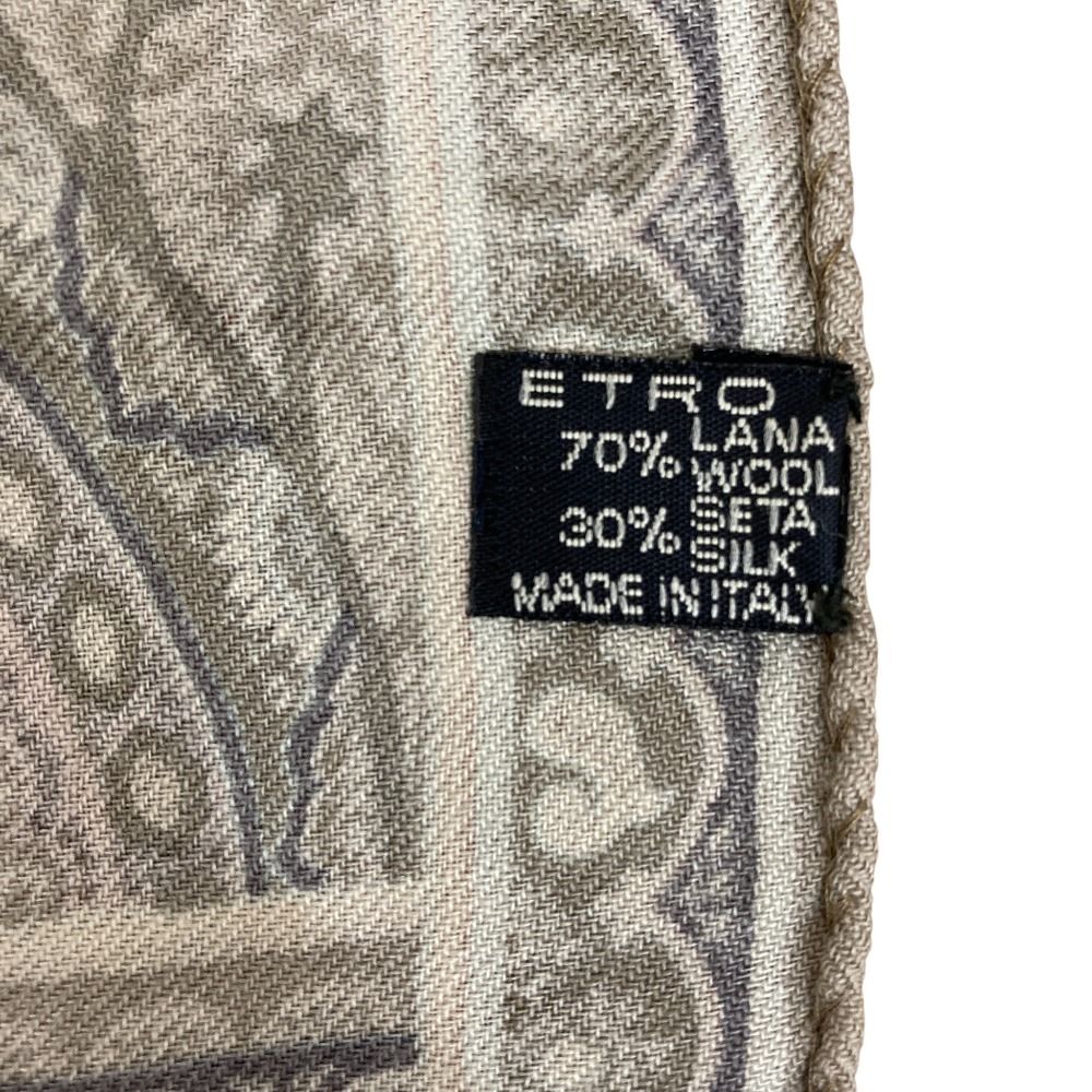 美品 ETRO エトロ ペイズリー柄 ウールシルク ストール ベージュ系