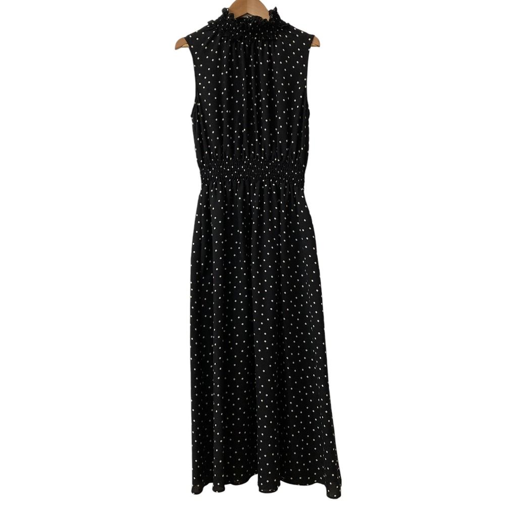 M PREMIER エムプルミエ ドット柄 ノースリーブ マキシワンピース 36 ブラック レディース 古着