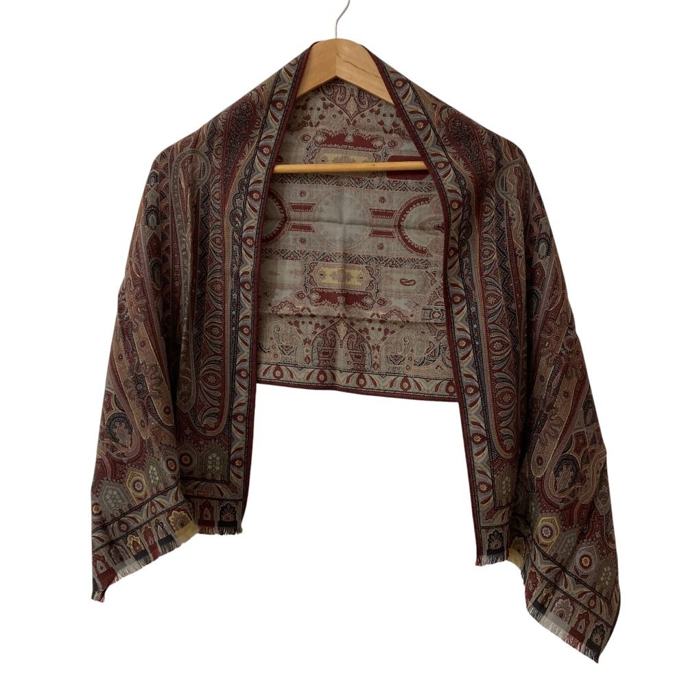 美品 ETRO エトロ ペイズリー柄 ウールシルク ストール ボルドー系